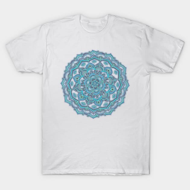 Summer Bloom - floral doodle pattern in turquoise & white T-Shirt by micklyn